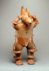 Mansfigur med haj (lergods)